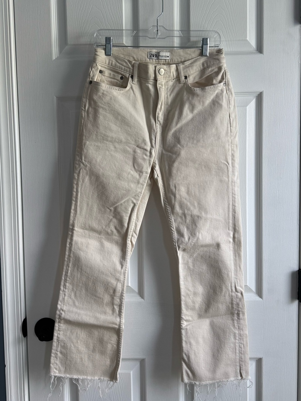 Zara Cream Straight-Leg Jeans with Raw Hem